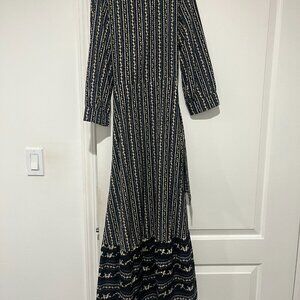 Harper women's size xs blue, yellow and white midi dress